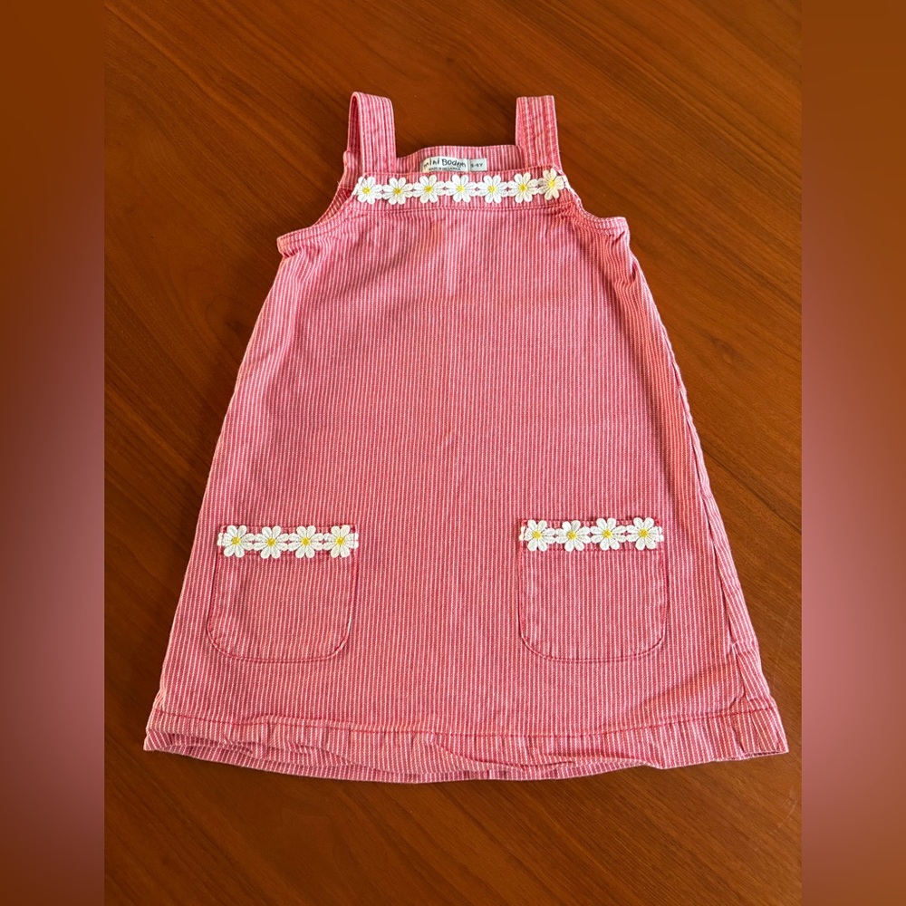 Mini Boden Red and White Striped Sleeveless Dress with Daisy Accents